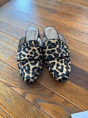 Franco Sarto Malesa Calf Hair Leopard Print Mule Loafers